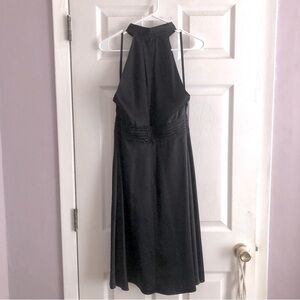 Silk Dress Vivienne Tam Halter satin black key-hole front & back midi sz 10